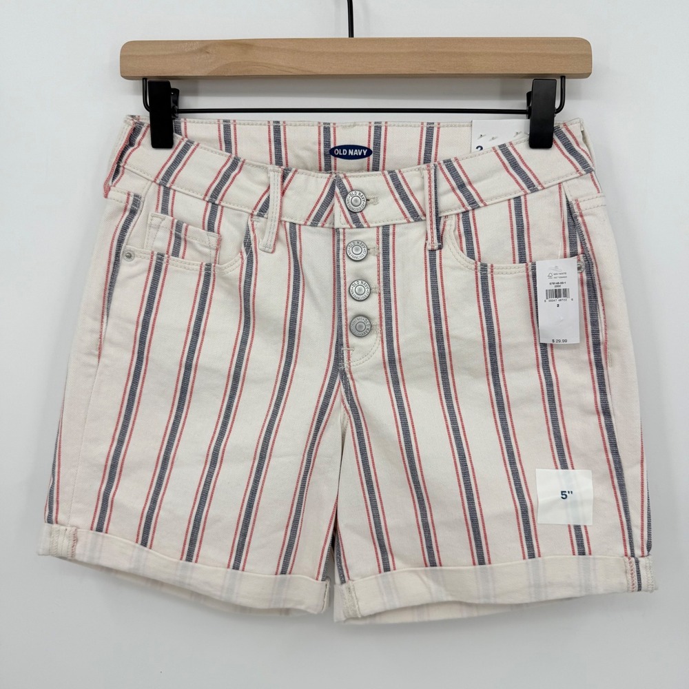 Old‎ Navy Mid-Rise Striped Denim Shorts 2 Button Fly Nautical Coastal Preppy 5"